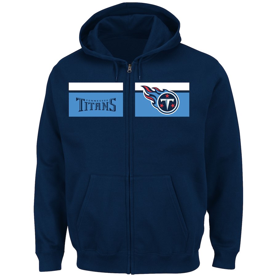 Men's Tennessee Titans Navy Majestic Touchback Full-Zip NFL Hoodie